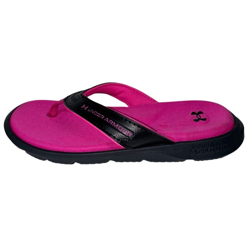 Under Armour Girls Size 12 Ignite Pro Marbella Flip Flop Sandals Black Pink Kids